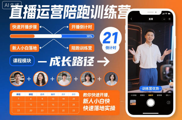 直播运营陪跑训练营，教你快速开播，新人小白快速落地实操——生财有道创业项目网