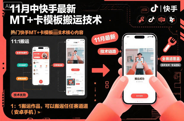 11月中快手最新MT+卡模板搬运技术，1：1搬运作品，可以搬运任何赛道（安卓手机）——生财有道创业项目网