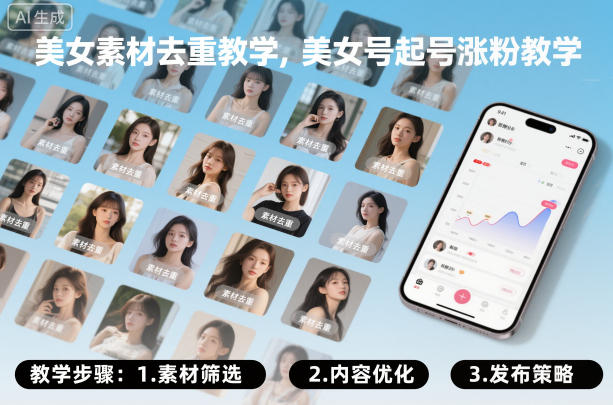 美女素材去重教学，美女号起号涨粉教学——生财有道创业项目网