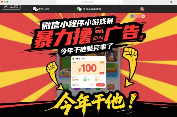 微信小程序小游戏暴力撸广告，单机日入100，今年干他就完事了——生财有道创业项目网