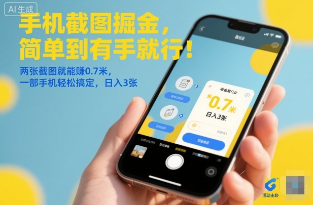 手机截图掘金，简单到有手就行！两张截图就能賺0.7米，一部手机轻松搞定，日入3张【揭秘】——生财有道创业项目网