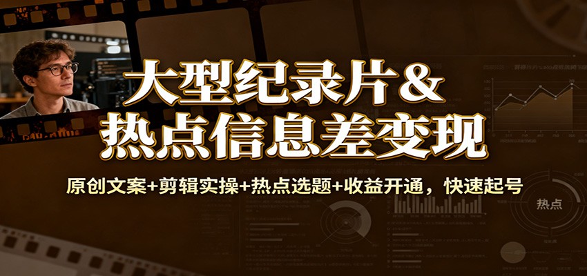图片[1]-大型纪录片&热点信息差变现：原创文案+剪辑实操+热点选题+收益开通，快速起号_生财有道创业网-生财有道