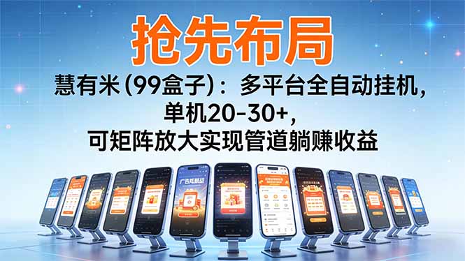（16757期）【抢先布局】慧有米（99盒子）：多平台全自动挂机，单机20-30+，可矩阵放大实现管道躺赚收益_生财有道创业项目网