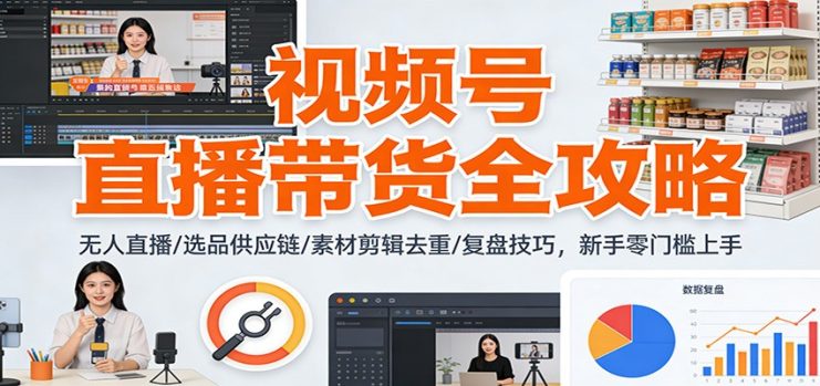 视频号直播带货全攻略：无人直播/选品供应链/素材剪辑去重/复盘技巧，零门槛上手_生财有道创业网