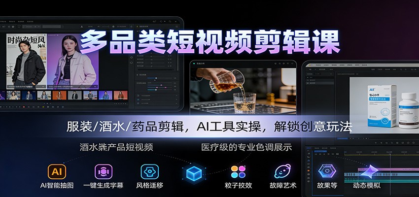 图片[1]-多品类短视频剪辑课：服装/酒水/药品剪辑，AI工具实操，解锁创意玩法_生财有道创业网-生财有道
