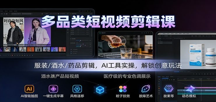 多品类短视频剪辑课：服装/酒水/药品剪辑，AI工具实操，解锁创意玩法_生财有道创业网