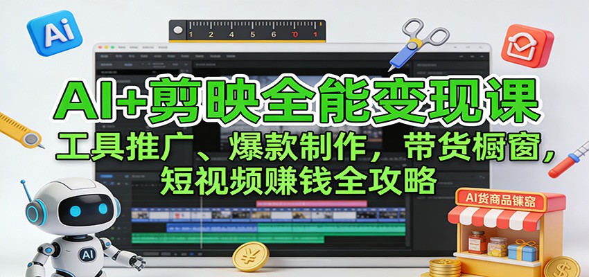 AI+剪映全能变现课：工具推广、爆款制作、带货橱窗，短视频赚钱全攻略_生财有道创业网