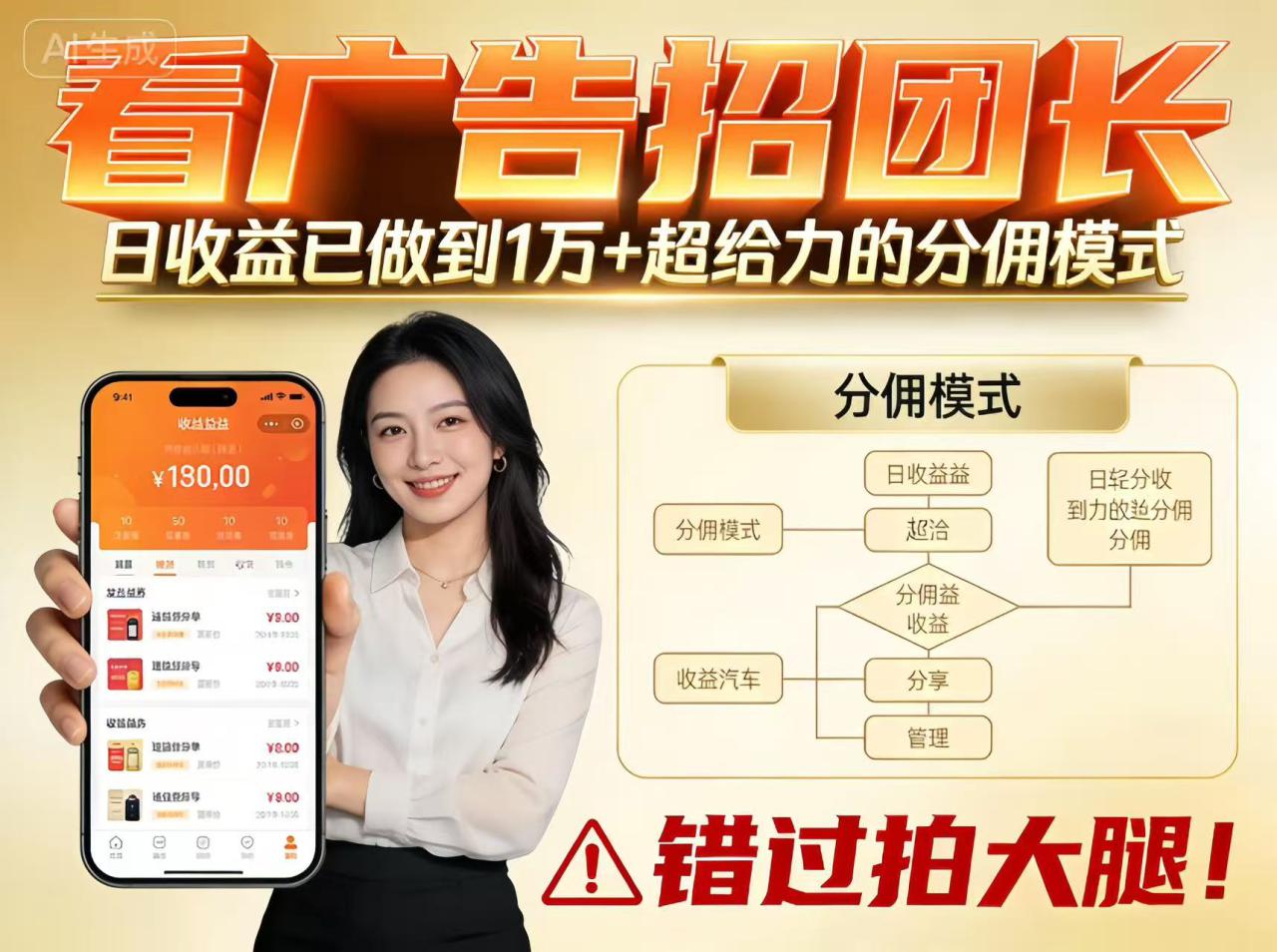 图片[1]-看广告招团长，团队收益已做到日入1万，分佣模式超给力，错过拍大腿_生财有道创业网-生财有道