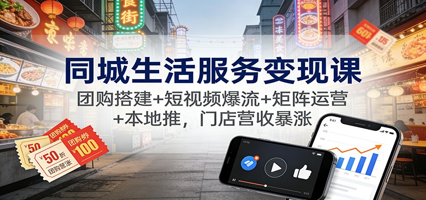 同城生活服务变现课：团购搭建+短视频爆流+矩阵运营+本地推，门店营收暴涨_生财有道创业网