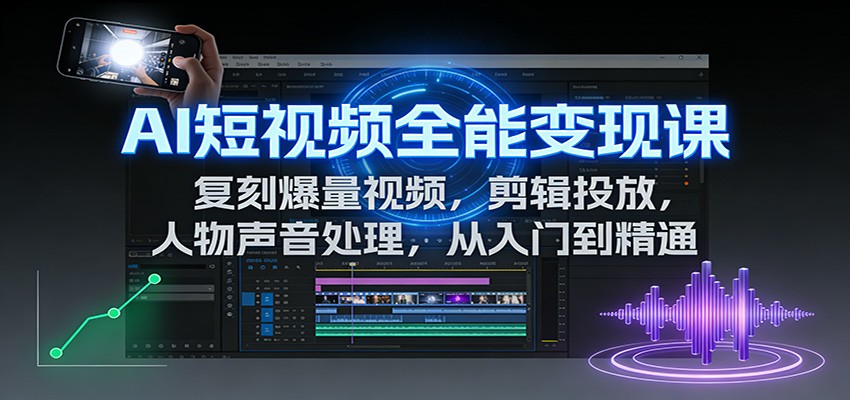 图片[1]-AI短视频全能变现课：复刻爆量视频，剪辑投放，人物声音处理，从入门到精通_生财有道创业网-生财有道