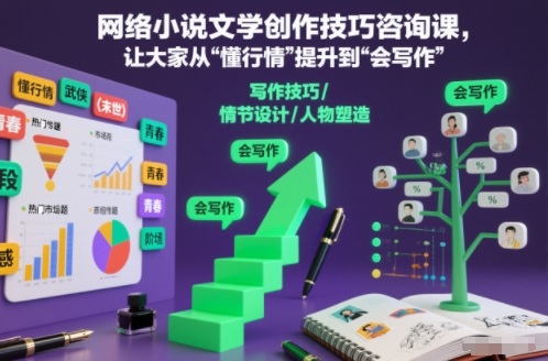 网络小说文学创作技巧咨询课，让大家从“懂行情”提升到”会写作”的高度——生财有道创业项目网