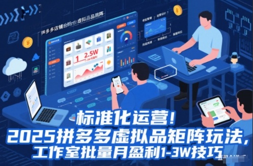 标准化运营！2025拼多多虚拟品矩阵玩法，工作室批量月盈利1-3W技巧【揭秘】——生财有道创业项目网