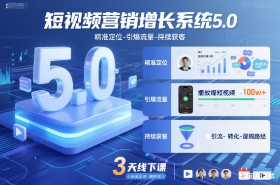 短视频营销增长系统5.0，精准定位-引爆流量-持续获客，3天线下课（音频+图片）——生财有道创业项目网