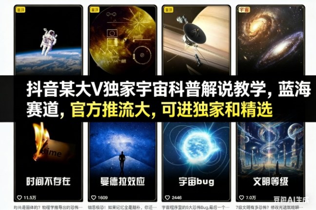 图片[1]-抖音某大V独家宇宙科普解说教学，蓝海赛道，官方推流大，可进独家和精选——生财有道创业项目网-生财有道