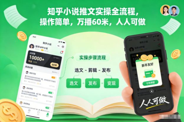 知乎小说推文实操全流程，操作简单，万播60米，人人可做——生财有道创业项目网