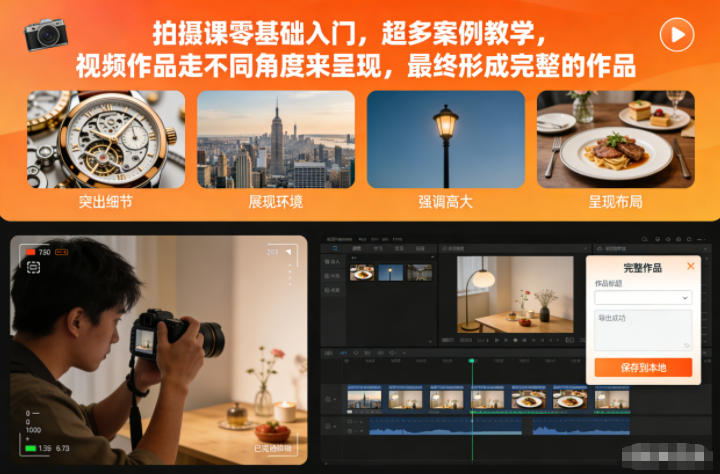 图片[1]-拍摄课零基础入门，超多案例教学，视频作品走不同角度来呈现，最终形成完整的作品——生财有道创业项目网-生财有道