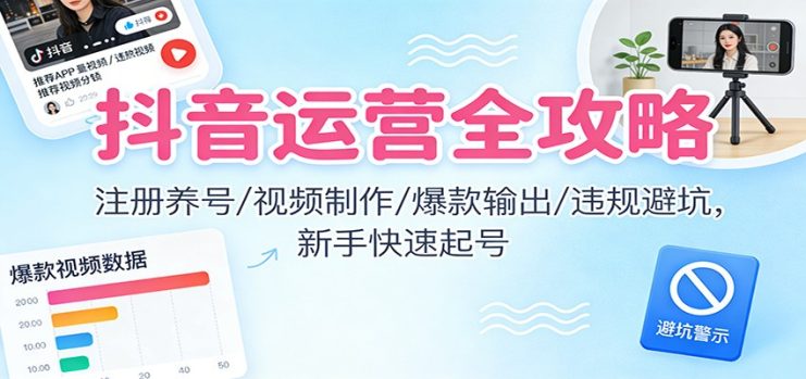 抖音运营全攻略：注册养号/视频制作/爆款输出/违规避坑，新手快速起号_生财有道创业网
