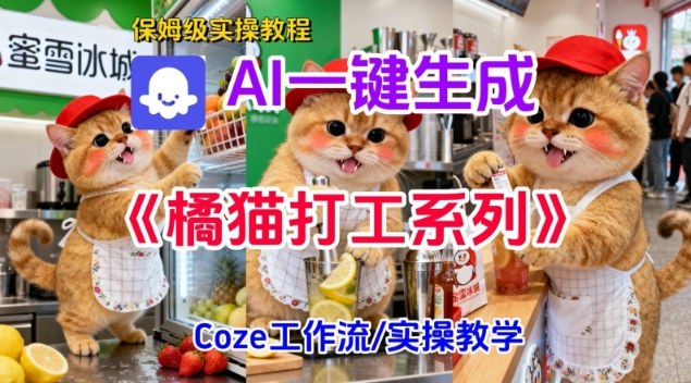 Coze扣子工作流一键生成胖橘猫打工短视频,保姆级实操搭建教学——生财有道创业项目网