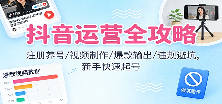 抖音运营全攻略：注册养号/视频制作/爆款输出/违规避坑，新手快速起号_生财有道创业网