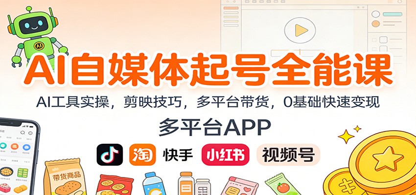 图片[1]-AI自媒体起号全能课：AI工具实操，剪映技巧，多平台带货，0基础快速变现_生财有道创业网-生财有道