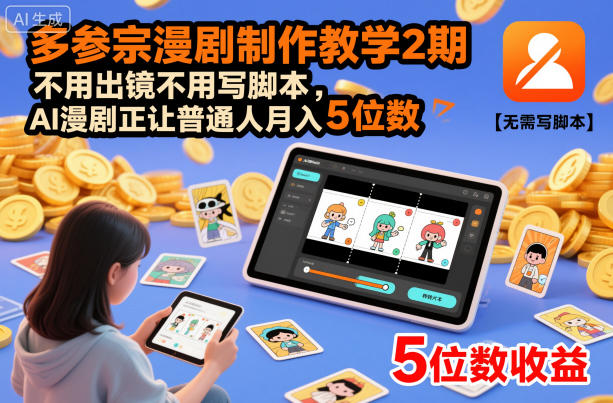多参宗漫剧制作教学2期，不用出镜不用写脚本，AI漫剧正让普通人月入5位数（更新）——生财有道创业项目网