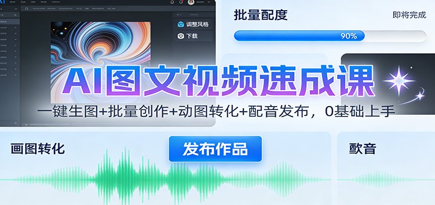 图片[1]-AI图文视频速成课：一键生图+批量创作+动图转化+配音发布，0基础上手_生财有道创业网-生财有道