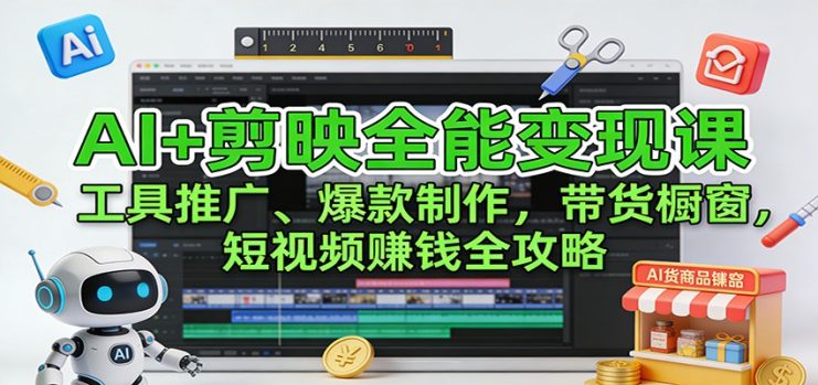 AI+剪映全能变现课：工具推广、爆款制作、带货橱窗，短视频赚钱全攻略_生财有道创业网