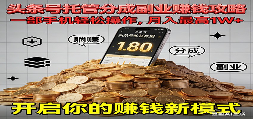 图片[1]-全程托管今日头条，一部手机就可以开干，最高躺赚1W+_生财有道创业网-生财有道
