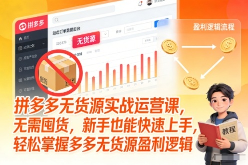 拼多多无货源实战运营课，无需囤货，新手也能快速上手，轻松掌握多多无货源盈利逻辑——生财有道创业项目网