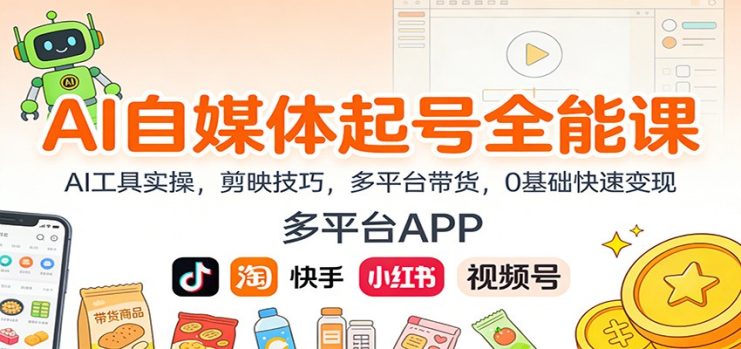 AI自媒体起号全能课：AI工具实操，剪映技巧，多平台带货，0基础快速变现_生财有道创业网