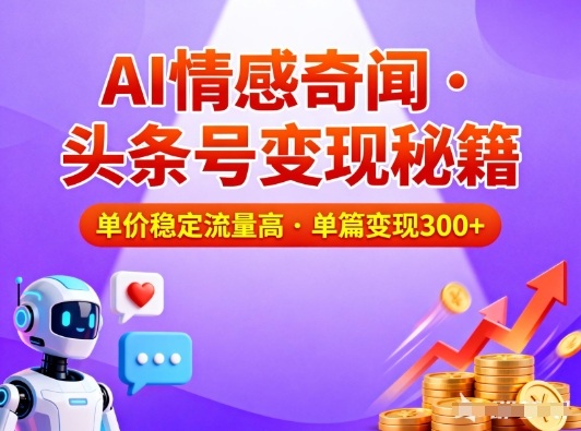 头条号做AI情感奇闻内容，单价稳定流量高，一篇变现3张——生财有道创业项目网