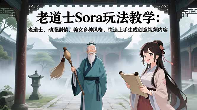 （16862期）老道士Sora玩法教学：老道士、动漫剧情、美女多种风格，快速上手生成创意视频内容_生财有道创业项目网
