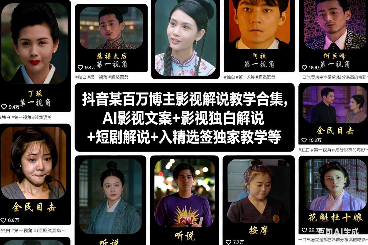 图片[1]-抖音某百万博主影视解说教学合集，AI影视文案+影视独白解说+短剧解说+入精选签独家教学等——生财有道创业项目网-生财有道