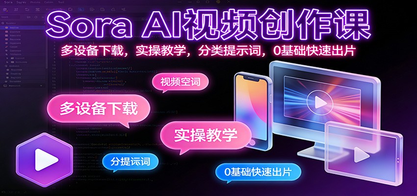 图片[1]-Sora AI视频创作课：多设备下载，实操教学，分类提示词，0基础快速出片_生财有道创业网-生财有道