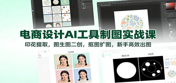 电商设计AI工具制图实战课：印花提取，图生图二创，抠图扩图，新手高效出图_生财有道创业网