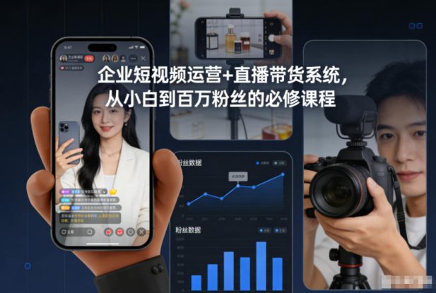 企业短视频运营+直播带货系统，从小白到百万粉丝的必修课程——生财有道创业项目网