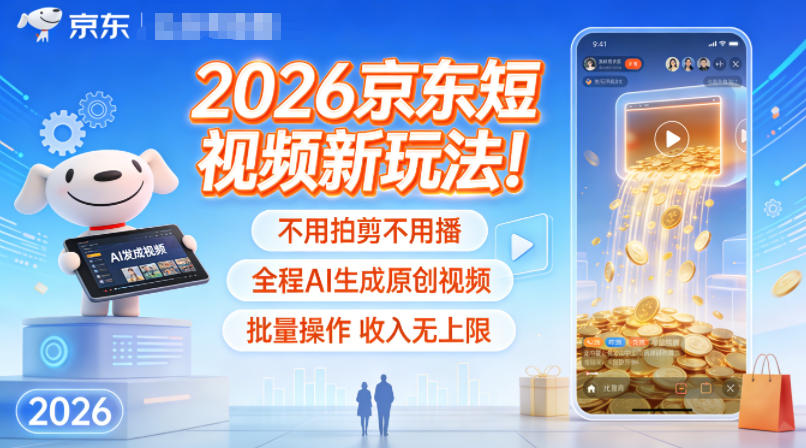 图片[1]-2026京东短视频新玩法！不用拍剪不用播，全程AI生成原创视频，批量操作收入无上限——生财有道创业项目网-生财有道