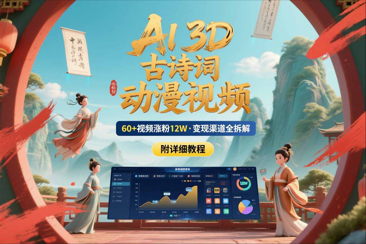 图片[1]-AI制作3D古诗词动漫视频，60多个视频涨粉12W，多个变现渠道拆解【附详细教程】——生财有道创业项目网-生财有道