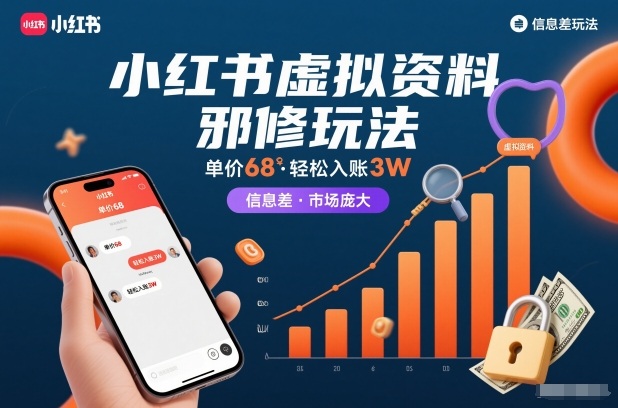 小红书虚拟资料邪修玩法，单价68，轻松入账3W，信息差玩法，市场庞大——生财有道创业项目网