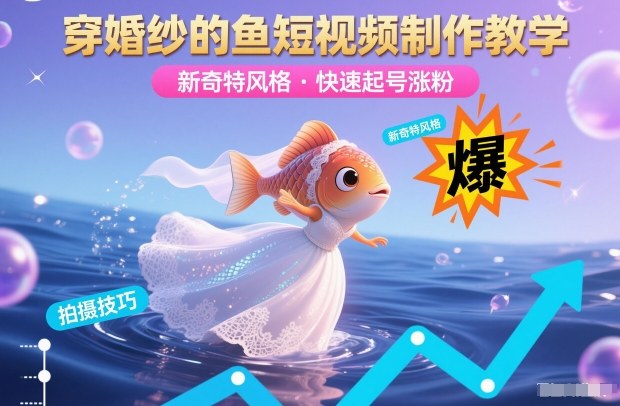穿婚纱的鱼短视频制作教学，新奇特风格，快速起号涨粉——生财有道创业项目网