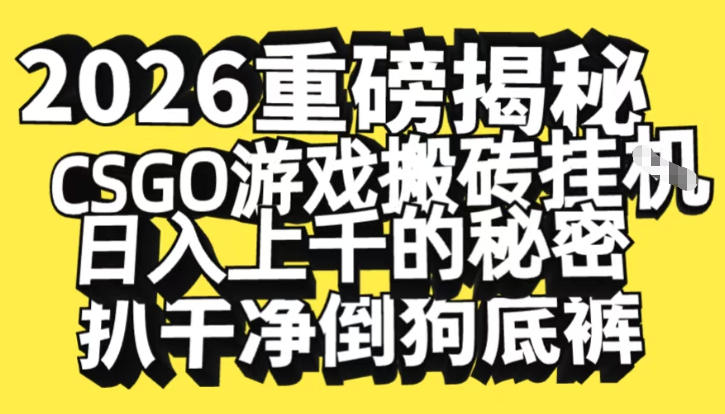 2026开年重磅解密，CSGO游戏搬砖挂G日入1k+的秘密，把倒狗的底裤扒干【揭秘】——生财有道创业项目网