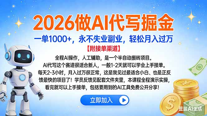 （16924期）2026做AI代写掘金，一单1000+，永不失业副业，轻松月入过万_生财有道创业项目网