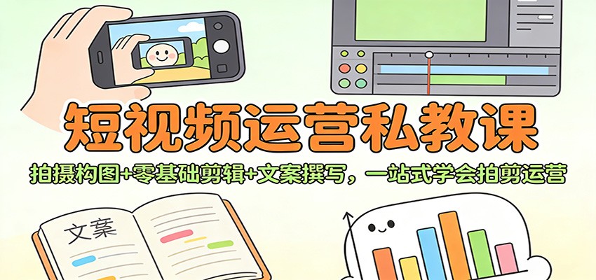 图片[1]-短视频运营私教课：拍摄构图+零基础剪辑 +文案撰写，一站式学会拍剪运营_生财有道创业网-生财有道