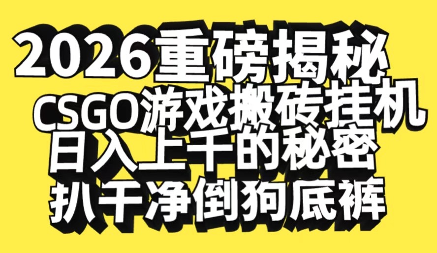 图片[1]-2026开年重磅解密，CSGO游戏搬砖挂机日入上千的秘密，把倒狗的底裤扒干_生财有道创业网-生财有道