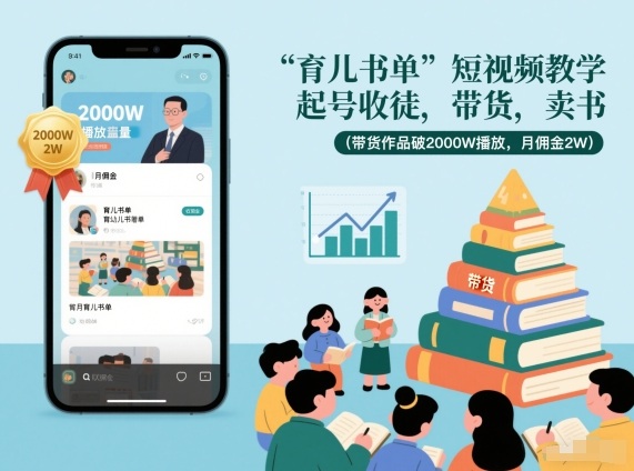 图片[1]-育儿书单短视频教学，起号收徒，带货，卖书（带货作品破2000W播放，月佣金2W）——生财有道创业项目网-生财有道