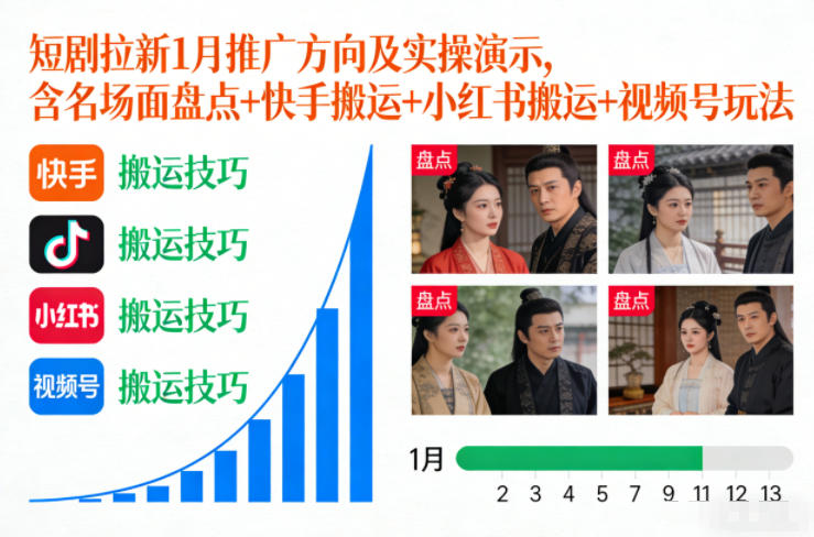 图片[1]-短剧拉新1月推广方向及实操演示，含名场面盘点+快手搬运+小红书搬运+视频号玩法——生财有道创业项目网-生财有道