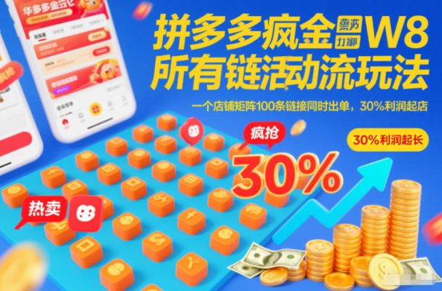 拼多多疯狂活动流玩法，所有链接全部打标，一个店铺矩阵100条链接同时出单，30%利润起店——生财有道创业项目网