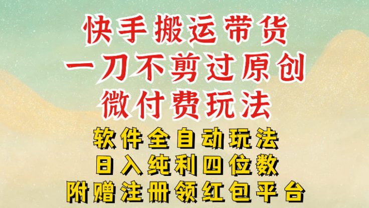 快手搬运带货，一刀不剪过原创，微付费玩法，软件全自动玩法，日入纯利四位数【揭秘】——生财有道创业项目网