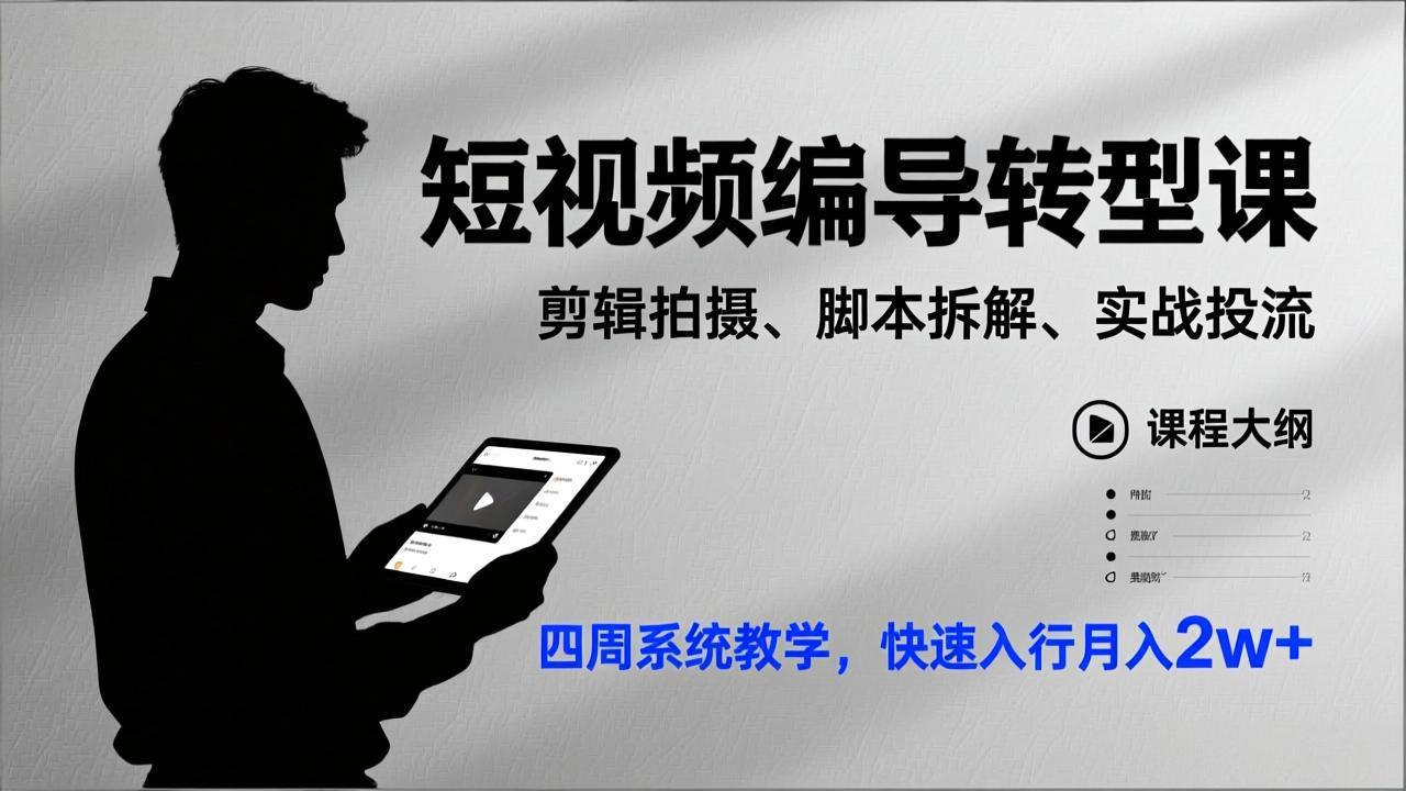 图片[1]-（17062期）短视频编导转型课，剪辑拍摄、脚本拆解、实战投流，四周系统教学，快速入行月入2w+_生财有道创业项目网-生财有道