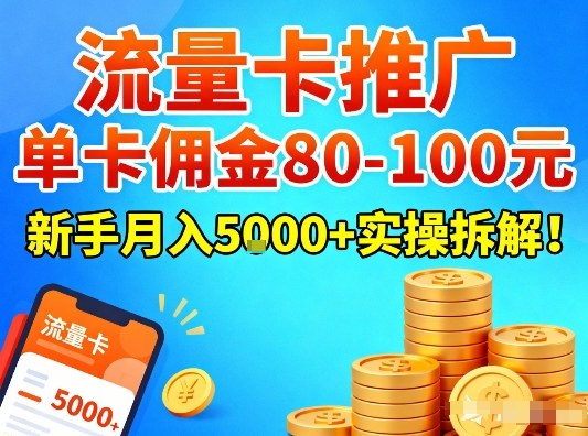 流量卡推广，单卡佣金80-100，新手月入5k+实操拆解！——生财有道创业项目网